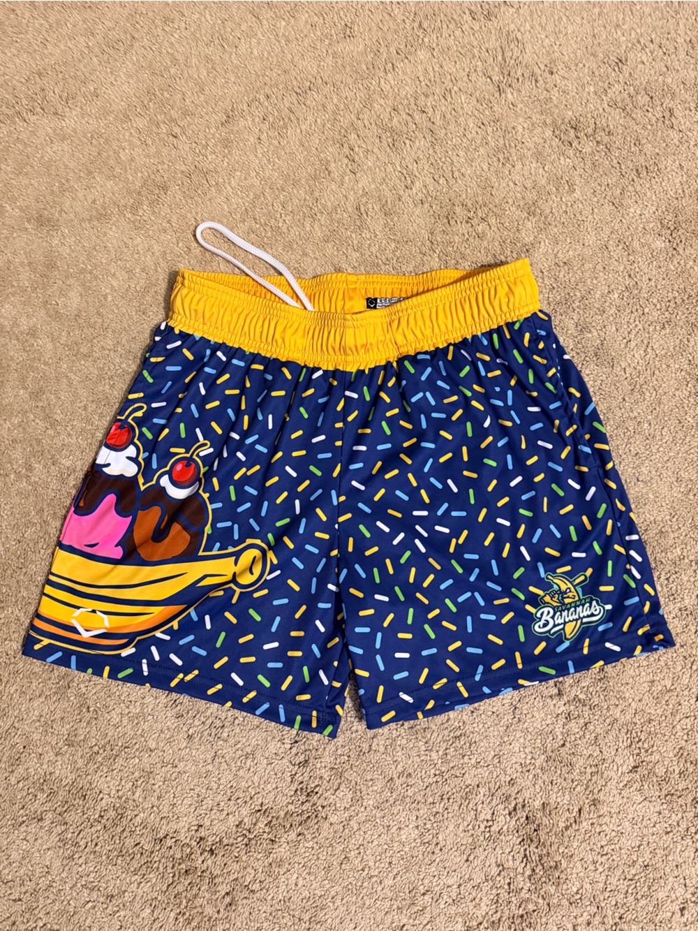 Kids Navy Savannah Bananas Split Shorts with Yellow Waistband